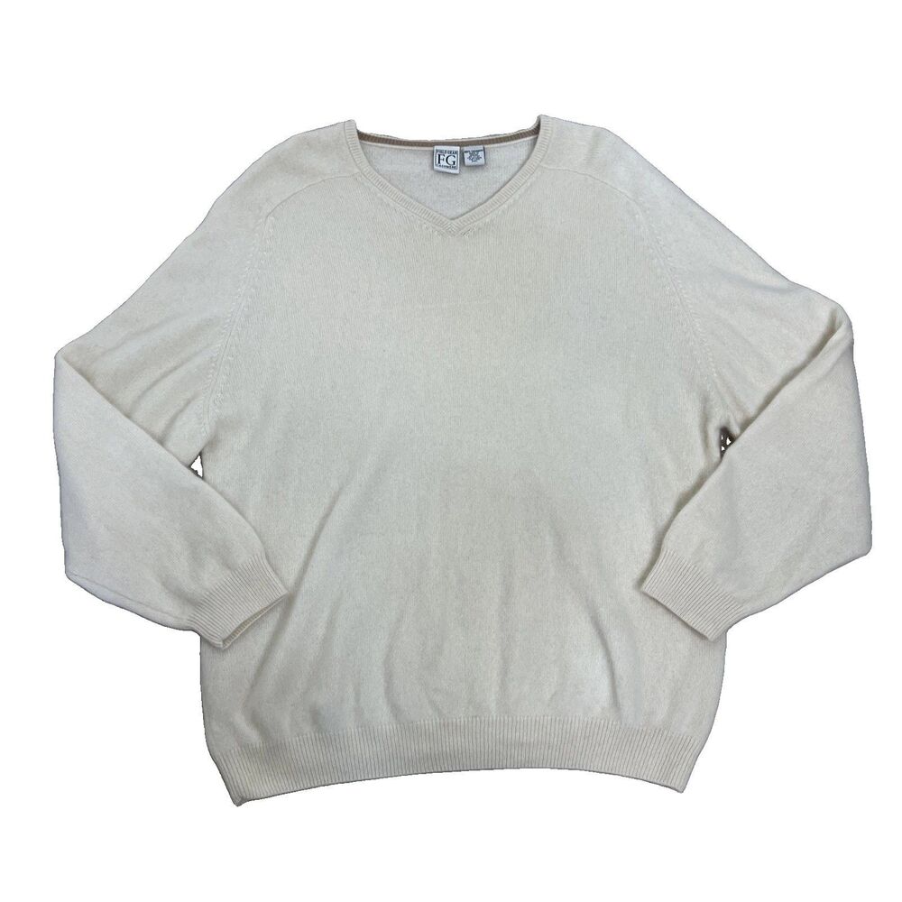 Field Gear 100% Cashmere V-Neck Sweater Mens Size XXL Ivory Soft